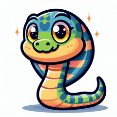 Fototapeta premium Cartoon funny cute snake with Christmas ornaments and festive decorations.