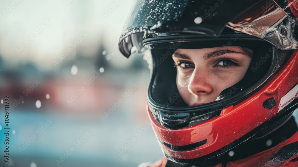 Aufkleber a determined racer in a helmet focuses intently, ready to tackle the upcoming competition and showca