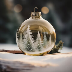 "If ornaments could dream" Christmas ornament reflecting pine trees in a snowy winter landscape