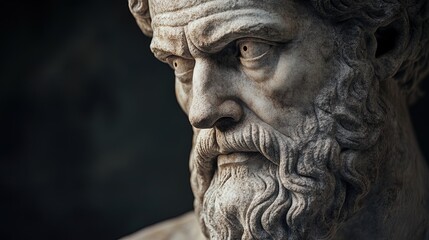Obraz premium Emotional Depth: A Marble Philosopher's Statue - Ideal for Sports Interior Posters, Capturing the Wisdom and Softness of Time in a Striking Close-Up