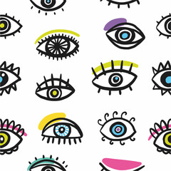 Vector seamless pattern from a collection of hand-drawn eyes in doodle style