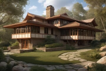 Obraz premium ai generated mansion house in modern and classic natural style in the village