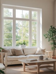 Modern Living Room with Large Windows and White Furniture