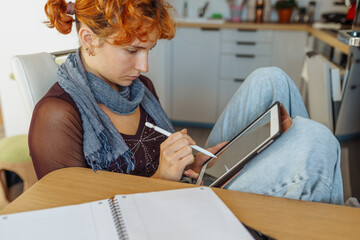 Woman using tablet, e-learning