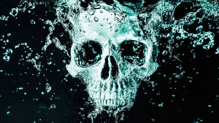 Water Skull Forming with Droplets in 3D Style