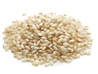 Obraz premium A mound of Arborio rice grains on a white background