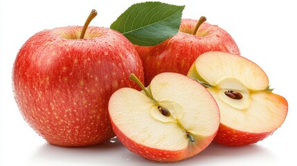 Fresh Red Apples Whole and Sliced Displayed Beautifully