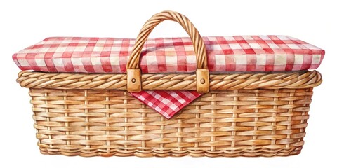 watercolor picnic basket illustration on white background