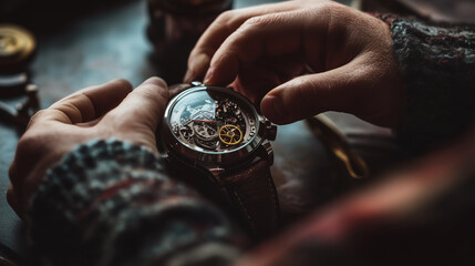 Watchmaker Assembling Intricate Gears of a Mechanical Watch