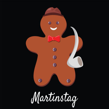 Weckmann holding a whistle, wearing a hat and bow tie, Martinstag celebration card template