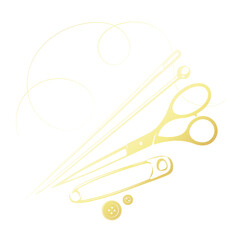 Naklejka premium Hand sewing and salon sewing symbol with scissors and needle thread