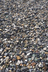 Colorful Assortment of Natural Beach Pebbles and Stones: Ocean-Worn Gems and Minerals background on beach