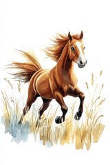 Obraz premium A chestnut horse gallops through a field.