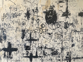 Fototapeta premium Celestial-style writing and scribbles on a textured wall, blending intricate cosmic patterns with a sense of mystery and otherworldly design, evoking ancient inscriptions and cosmic chaos.