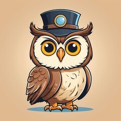 Obraz premium happy owl vector, cheerful owl illustration, cute owl drawing, animated owl character, playful owl design, owl in a tree vector, owl for kids vector, whimsical owl art, colorful owl artwork, cartoon o