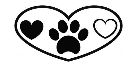 Black Paw Print Inside Heart, Heart, Paw Print, Love , Pet Love , Animal
