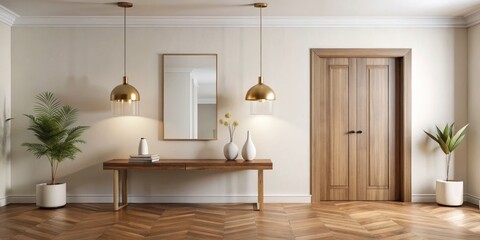 Minimalist Entryway with Gold Accents and Wooden Floor, Interior Design, Home Decor, entryway design