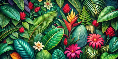 Tropical Jungle Floral Canvas, Jungle, Botanical Art
