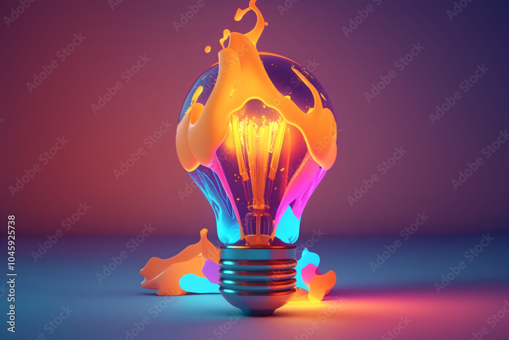 Canvas Prints a colorful glowing idea bulb lamp, visualization of brainstorming, bright idea and creative thinking