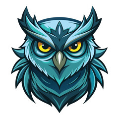 Fototapeta premium Blue Owl Illustration with Sharp Eyes