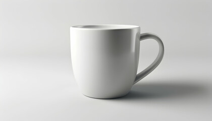 Fototapeta premium A white ceramic mug with a rounded body and a C-shaped handle sits on a white background.