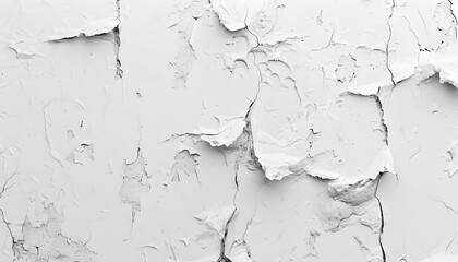 Fototapeta premium Close-up of a white wall with a distressed, cracked texture.