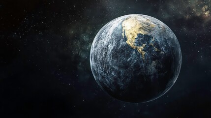 Obraz premium A blue planet, likely Earth, in a dark space background with stars.