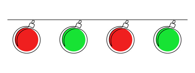 One Continuous line drawing of Christmas ball. Festive christmas tree garland with bauble with ribbon in simple linear style. Editable stroke. Doodle outline vector illustration