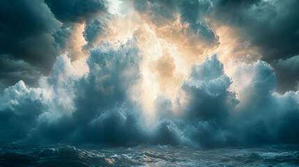 Obraz premium A glacier calving into the ocean, with large chunks of ice crashing into the water below