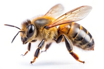 Honey bee on white background