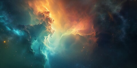 A mesmerizing view of a colorful cosmic nebula in deep outer space, showcasing the wonders of the universe.