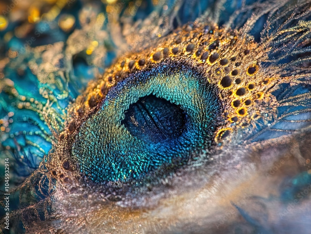 Wall mural Stunning Macro Image of Peacock Feather Eye Spot with Vivid Blues and Greens - Perfect for Sporty Interior Decor or Nature-Inspired Wall Art