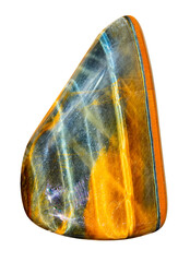 Natural Stone "Tiger's Eye" With A Polished Surface. Collection Item. Isolated On White Background