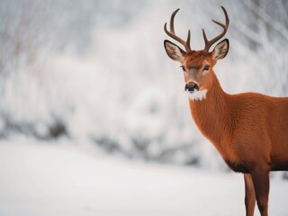 Red deer exuding grace in a snowy tableau.