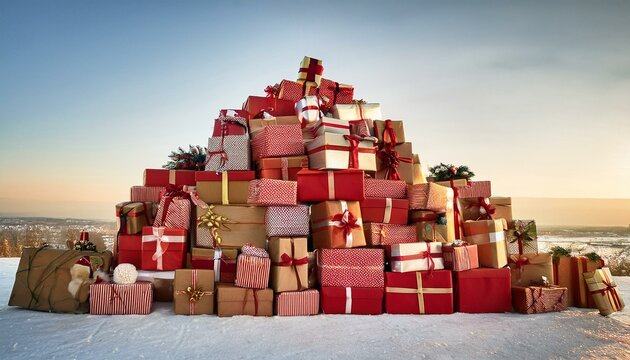 Presentes de natal coloridos sobre a neve 