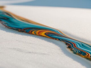 A colorful substance flows on a white surface.