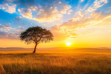 Obraz premium Vast African Savannah at Sunrise Landscapes