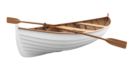 Stylish and Classic White Rowboat with Wooden Oars for Water Adventures and Recreation