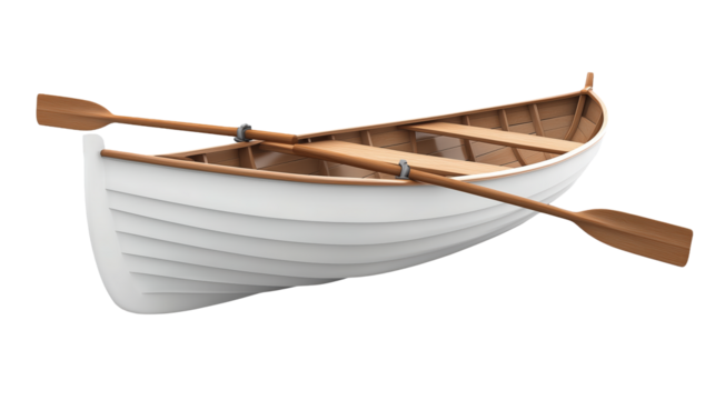Stylish and Classic White Rowboat with Wooden Oars for Water Adventures and Recreation