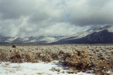 Taos, New Mexico Mountain Landscape, Cloudy Sky on Film
