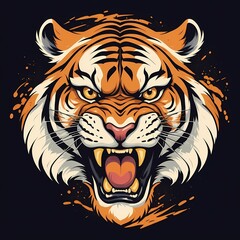 angry tiger vector, fierce tiger illustration, aggressive tiger art, roaring tiger vector, hostile tiger drawing, tiger face vector, wild tiger image, tiger character vector, tiger with sharp teeth