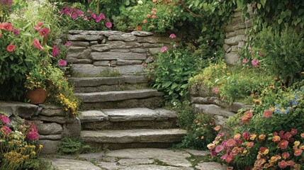Stone Steps in a Lush Garden