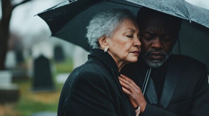 Fototapeta premium Elderly Couple Under Umbrella on Rainy Day