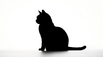 A black cat silhouette sitting on a white background.