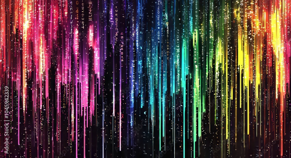 Poster a digital binary code background with red and blue lights