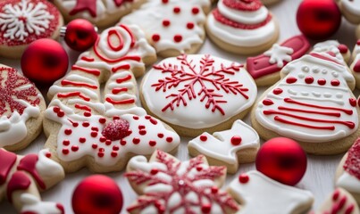Christmas Cookies Freshly Baked and Decorated with Frosting, Candy, and Holiday Cheer