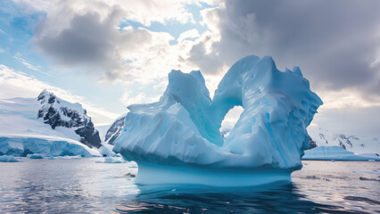 Majestic iceberg in Antarctica with arch formation and calm waters