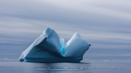 Majestic iceberg in Antarctica with arch formation and calm waters