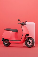 A modern, minimalist electric scooter in a vibrant pink setting.