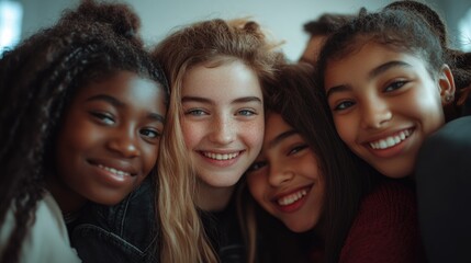 Obraz premium Young Women Embracing and Smiling